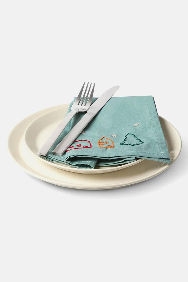 Tchibo 4 Pieces Serviette Embroidery Set, Green - Image 4